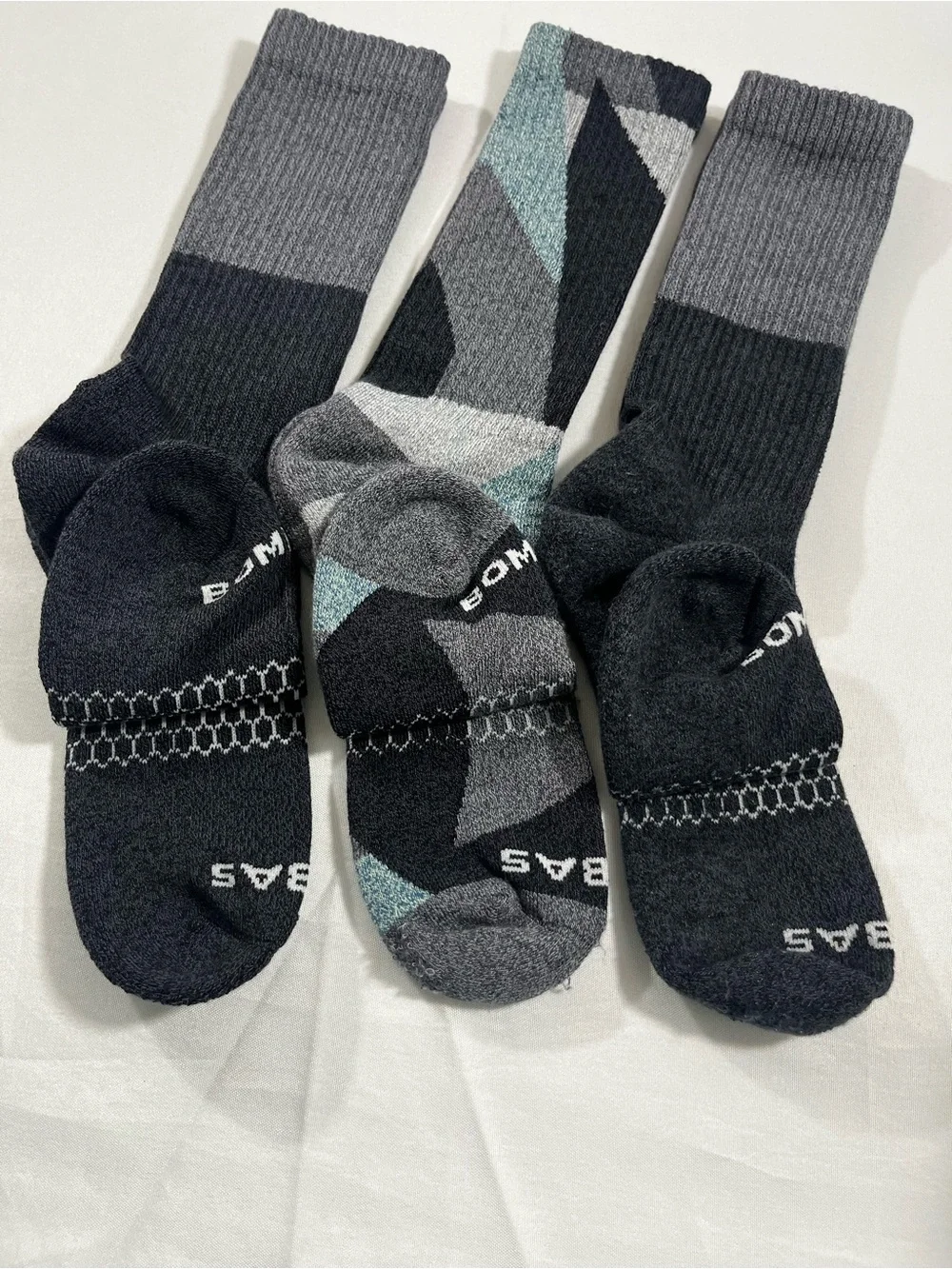 Bombas Crew Socks - Black, Gray, Teal Colorblock